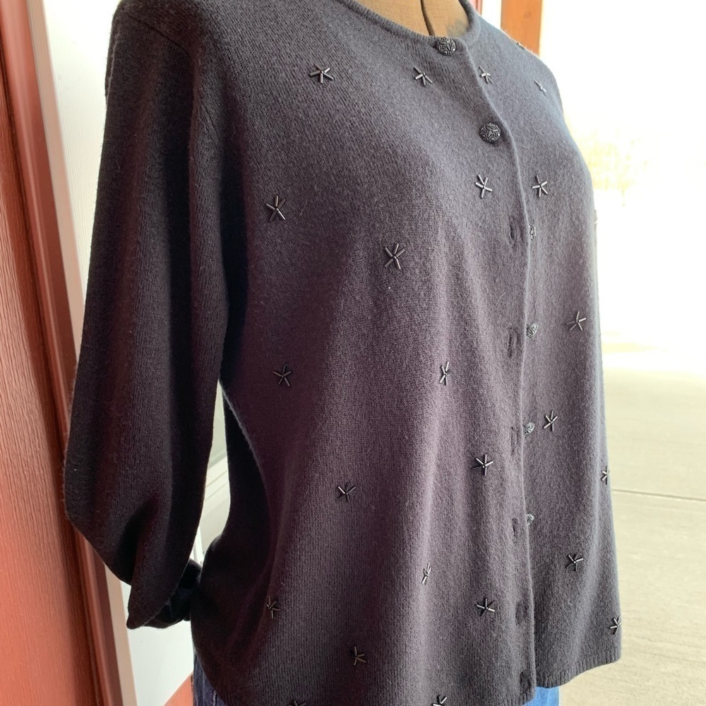 Design originals black sweater with special buttons and bead buttons size small
